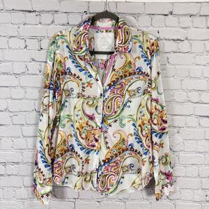 Cino Button Down Shirt Paisley Print Women's XL Lightweight Boho Coastal Cowgirl